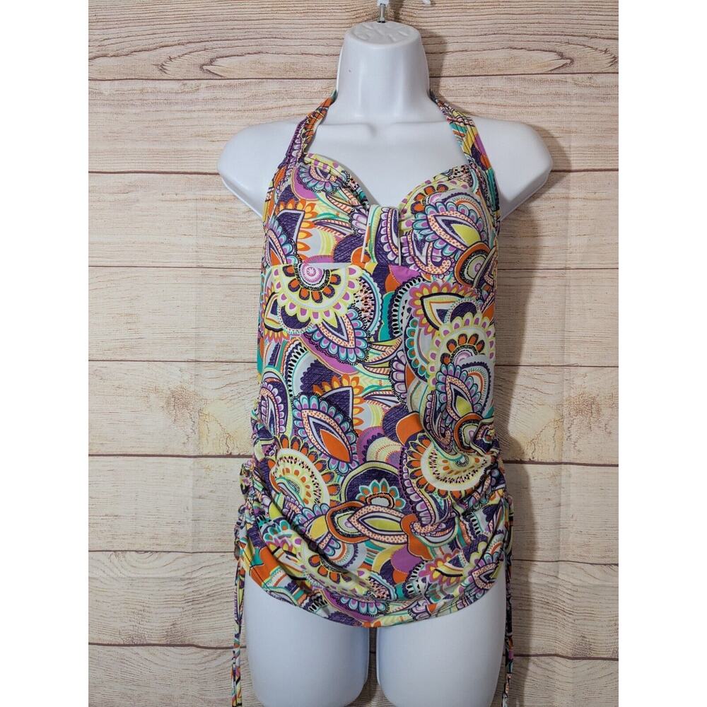 Croft Barrow Womens Size 10 Multi Color Tankini Top Swimsuit Swimwear EUC